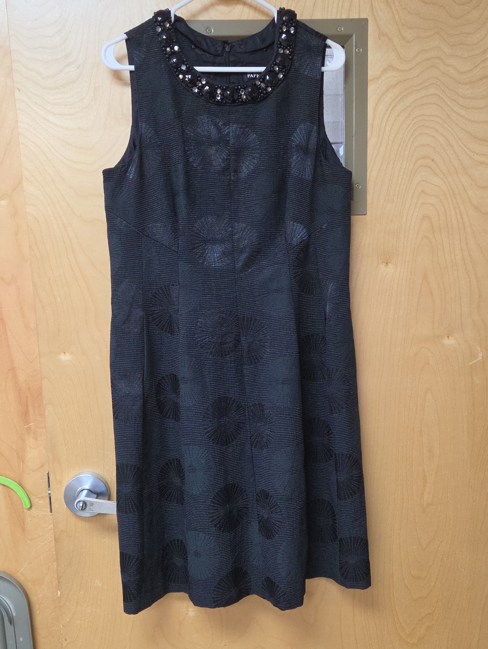 Adrianna Papell Black Beaded-Neckline Midi Dress